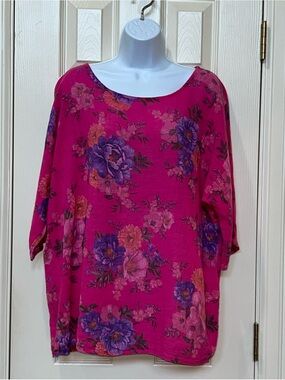 Yolly Italy Pink Floral 100% Cotton Gauzy Top Sz M Boho Beach Fairy Whimsy READ